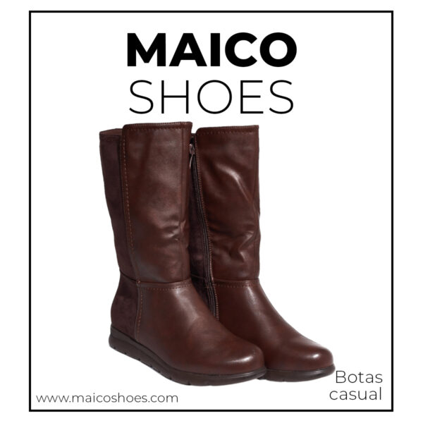 Botas casual MAICO chocolate en ángulo frontal, mostrando su diseño elegante y acabado en cuero suave
